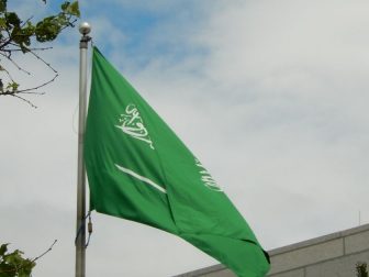 Saudi flag waving in the wind.