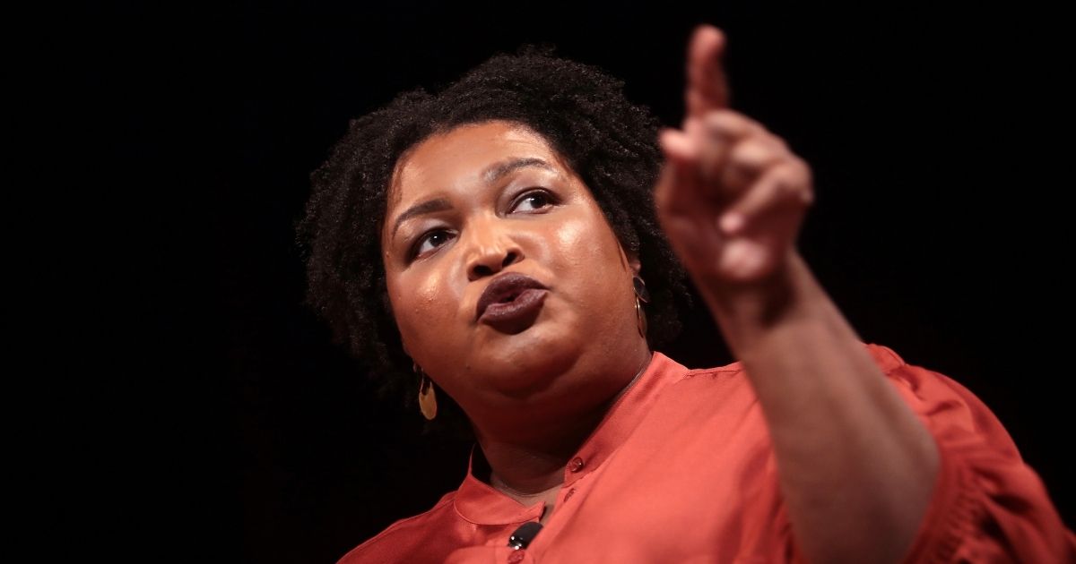 Former Minority Leader of the Georgia House of Representatives Stacey Abrams speaking with attendees at a conversation at the Mesa Arts Center in Mesa, Arizona.