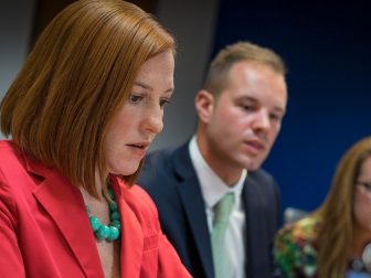 State Department Spokesperson Jen Psaki responds to your questions in a Twitter Q and A on U.S. foreign policy at the U.S. Department of State in Washington, D.C., on April 21, 2014. (U.S. Department of State / Flickr)