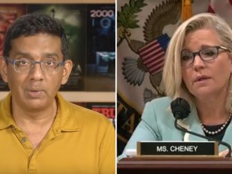 On Monday, Dinesh D'Souza, left, offered to the appear before the House Jan. 6 committee after GOP Rep. Liz Cheney, right, called his documentary "2000 Mules" debunked.