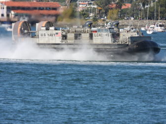 A US Navy LCAC does maneuvers.