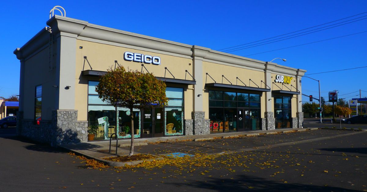 A Geico Insurance store front is seen in this photo in Eugene, Oregon.