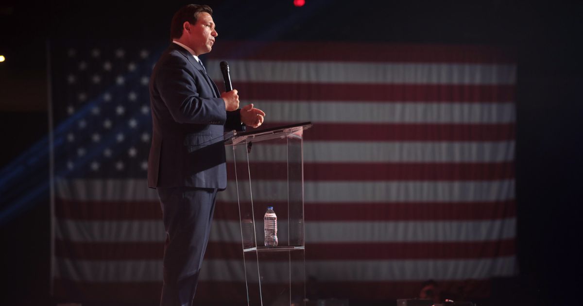 Governor Ron DeSantis speaking with attendees at the 2022 Student Action Summit at the Tampa Convention Center in Tampa, Florida.