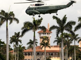 Marine One lifts-off after returning President Donald J. Trump to Mar-a-Lago Friday, March 29, 2019, following his visit to the 143-mile Herbert Hoover Dike near Canal Point, Fla., that surrounds Lake Okeechobee.