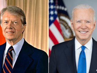 According to a new survey, Americans said that under President Joe Biden, right, the country's best years may be behind, which echos similar sentiment while under then-President Jimmy Carter, left.