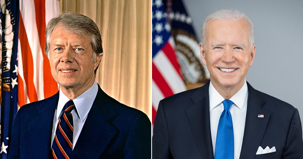 According to a new survey, Americans said that under President Joe Biden, right, the country's best years may be behind, which echos similar sentiment while under then-President Jimmy Carter, left.