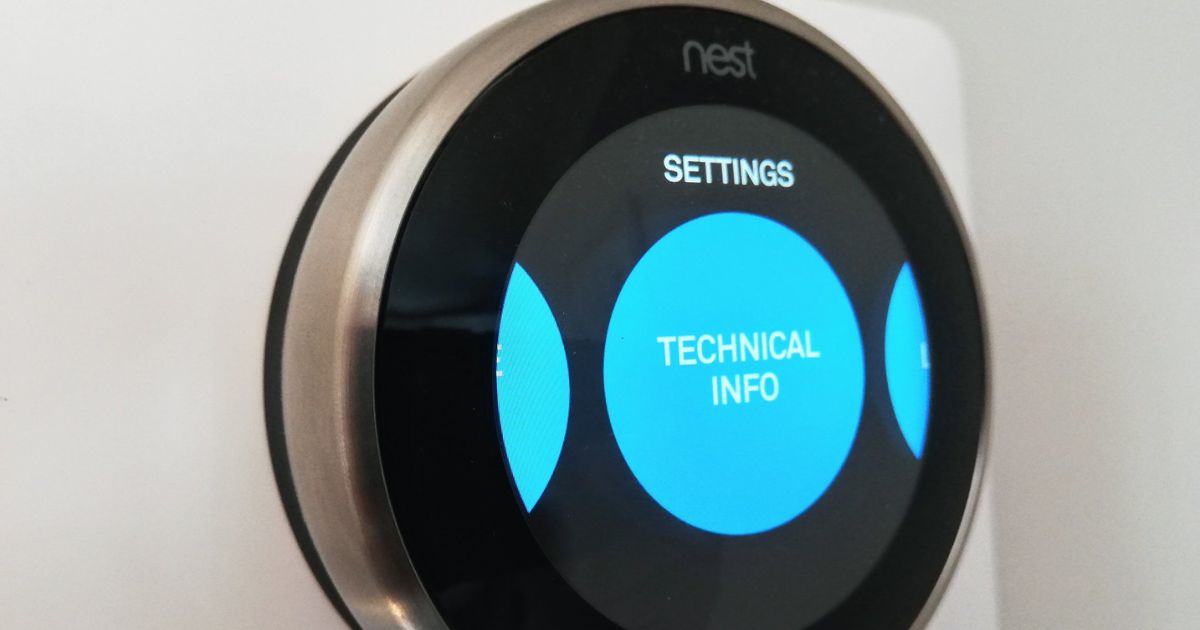 A Google Nest Thermostat is seen in this photo.