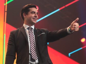 Jesse Watters speaking with attendees at the 2020 Student Action Summit hosted by Turning Point USA at the Palm Beach County Convention Center in West Palm Beach, Florida.