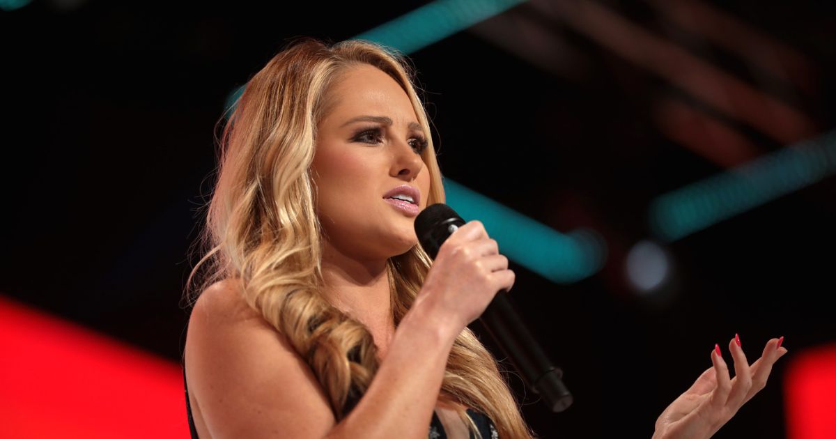 Tomi Lahren speaking with attendees at the 2021 Student Action Summit hosted by Turning Point USA at the Tampa Convention Center in Tampa, Florida.