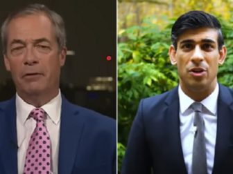 British conservative Nigel Farage, left; incoming Prime Minister Rishi Sunak, right.