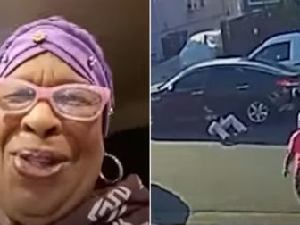 A woman identified only as "Miss Faye," left, talks about how she confronted a would-be thief, right, in Oakland, California.