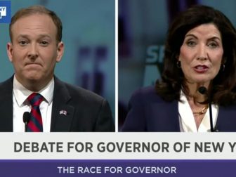 New York Gov. Kathy Hochul and GOP challenger Lee Zeldin debating.