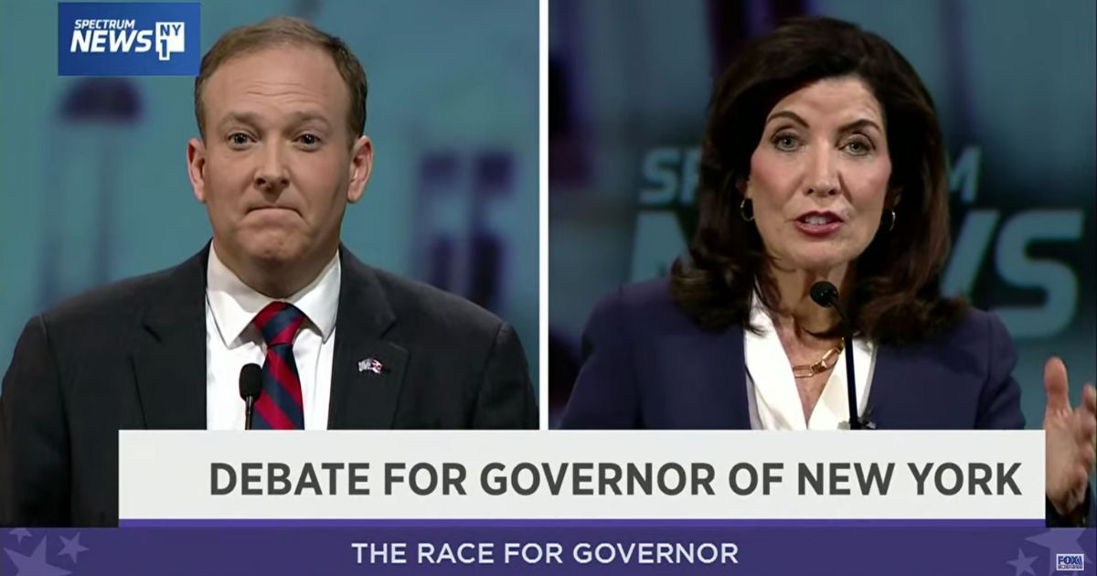 New York Gov. Kathy Hochul and GOP challenger Lee Zeldin debating.