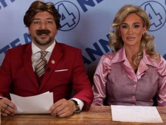 Country music star Jason Aldean and his wife, Brittany, dressed up as Ron Burgundy and Veronica Corningstone for a video skit mocking wokeness.