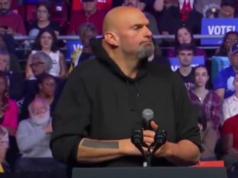 Pennsylvania Lt. Gov. John Fetterman addresses a rally as he runs for Senate.