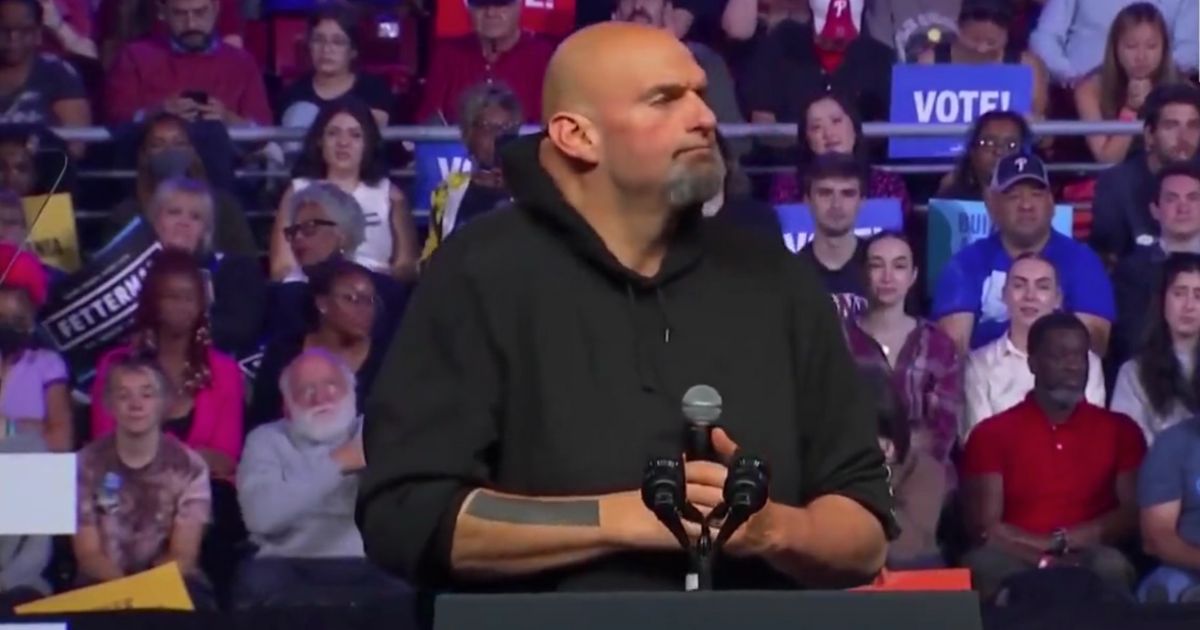 Pennsylvania Lt. Gov. John Fetterman addresses a rally as he runs for Senate.