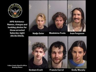 These suspects were arrected by the Atlanta Police Department on Jan. 21: Nadja Grier, Madeleine Feola, Ivan Ferguson, Graham Evatt, Francis, Carrol, and Emily Murphy.