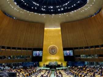 President Joe Biden addresses the United Nations General Assembly on Sept. 21, 2021, at UN headquarters in New York City.