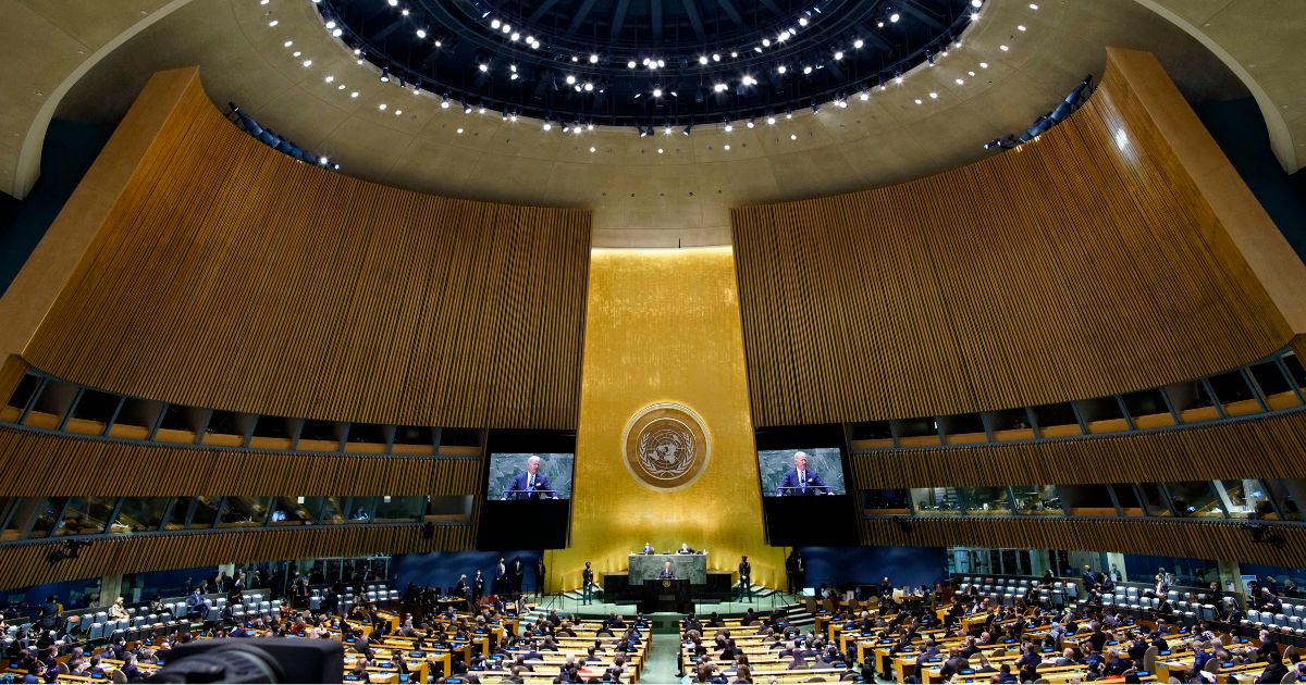 President Joe Biden addresses the United Nations General Assembly on Sept. 21, 2021, at UN headquarters in New York City.