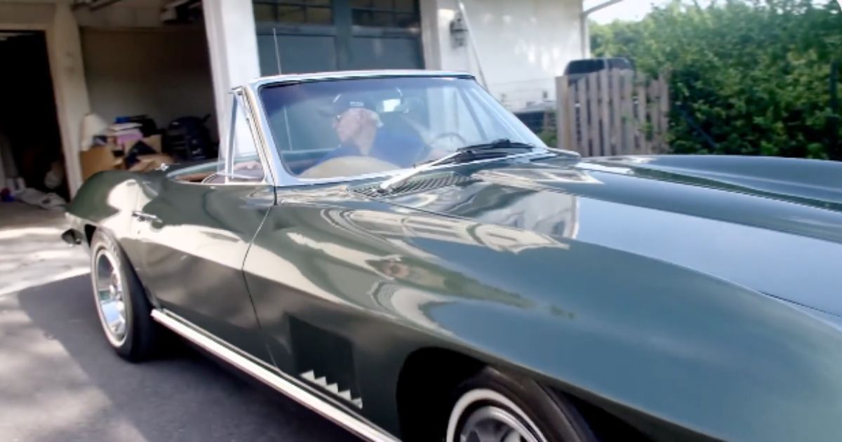 President Joe Biden is seen backing his corvette into a garage.