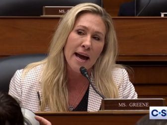 Republican Rep. Marjorie Taylor Greene of Georgia questions three former Twitter executives Wednesday during a contentious House Oversight Committee hearing on “Protecting Speech from Government Interference and Social Media Bias, Part 1: Twitter’s Role in Suppressing the Biden Laptop Story."