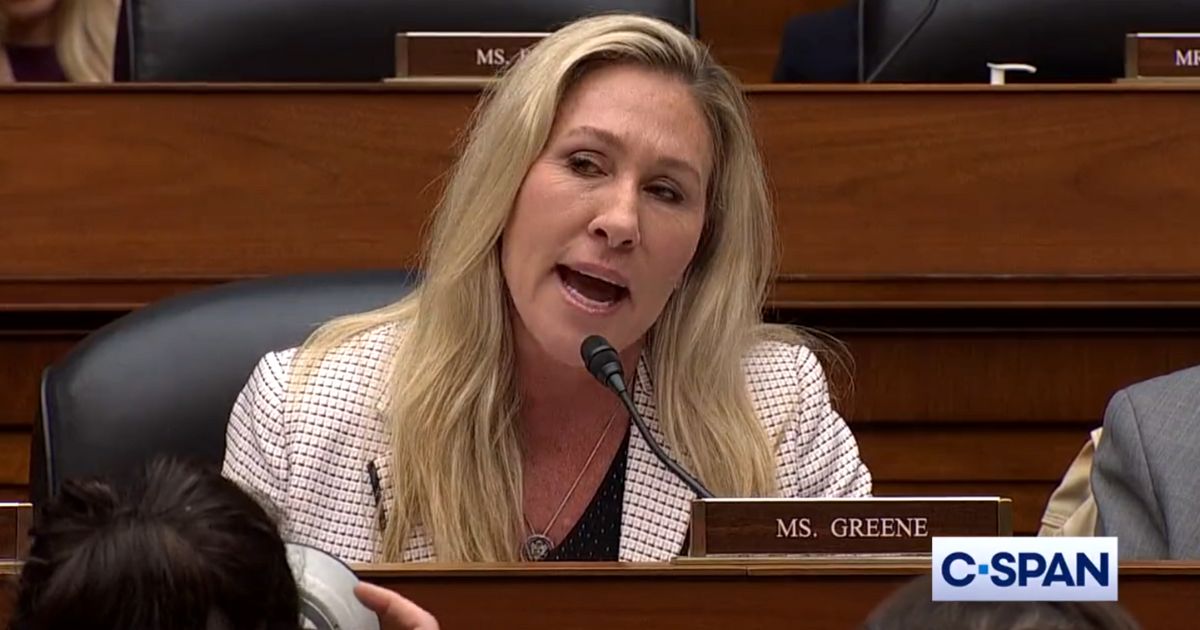 Republican Rep. Marjorie Taylor Greene of Georgia questions three former Twitter executives Wednesday during a contentious House Oversight Committee hearing on “Protecting Speech from Government Interference and Social Media Bias, Part 1: Twitter’s Role in Suppressing the Biden Laptop Story."