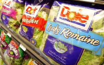 Dole pre-packaged salads sit on a shelf in a grocery store in San Francisco on June 19, 2003.