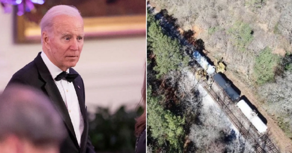 President Joe Biden, left, pictured at a White House reception Saturday. Right, a train derailment Monday in Enoree, South Carolina.