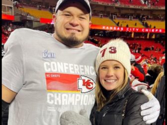 Chiefs offensive lineman Nick Allegretti, left, is seen with his wife Christina Allegretti.