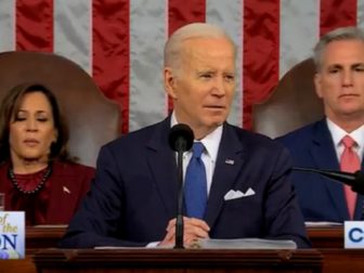 President Joe Biden pauses while being heckled by Republicans during Tuesday's State of the Union address.