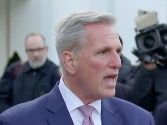 House Speaker Kevin McCarthy speaks to the press after a meeting with President Joe Biden.