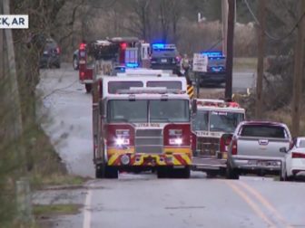 Emergency crews respond to a plane crash Wednesday near Little Rock, Arkansas.