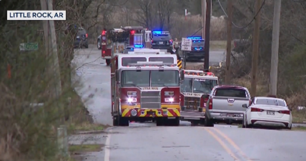 Emergency crews respond to a plane crash Wednesday near Little Rock, Arkansas.