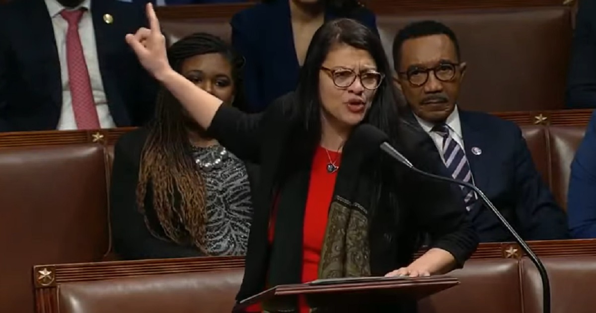 Rep. Rashida Tlaib is seen during Thursday's debate on removing Rep. Ilhan Omar from the House Foreign Affairs Committee.