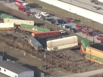 A train derailed in Houston, Texas, on Monday.