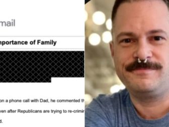 On Wednesday, a Twitter used name Ryan, right, posted an image of an email, left, that he sent to his family, giving them an ultimatum: vote Republican or keep their son.