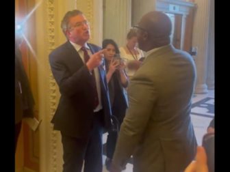 Republican Rep. Thomas Massie of Kentucky argued with Democratic Rep. Jamaal Bowman about gun control in the halls of the U.S. Capitol on Wednesday.