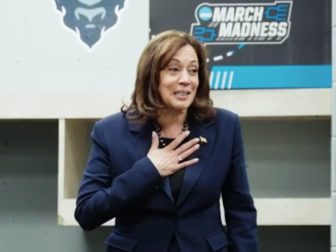 Kamala Harris speaking in the Howard Bison locker room