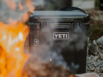 Yeti product at a campfire.