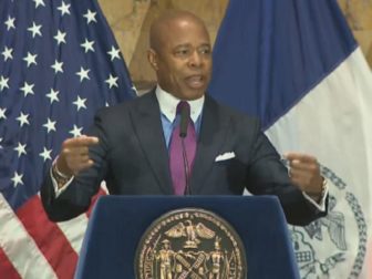 New York City Mayor Eric Adams addresses a Manhattan prayer breakfast on Tuesday.