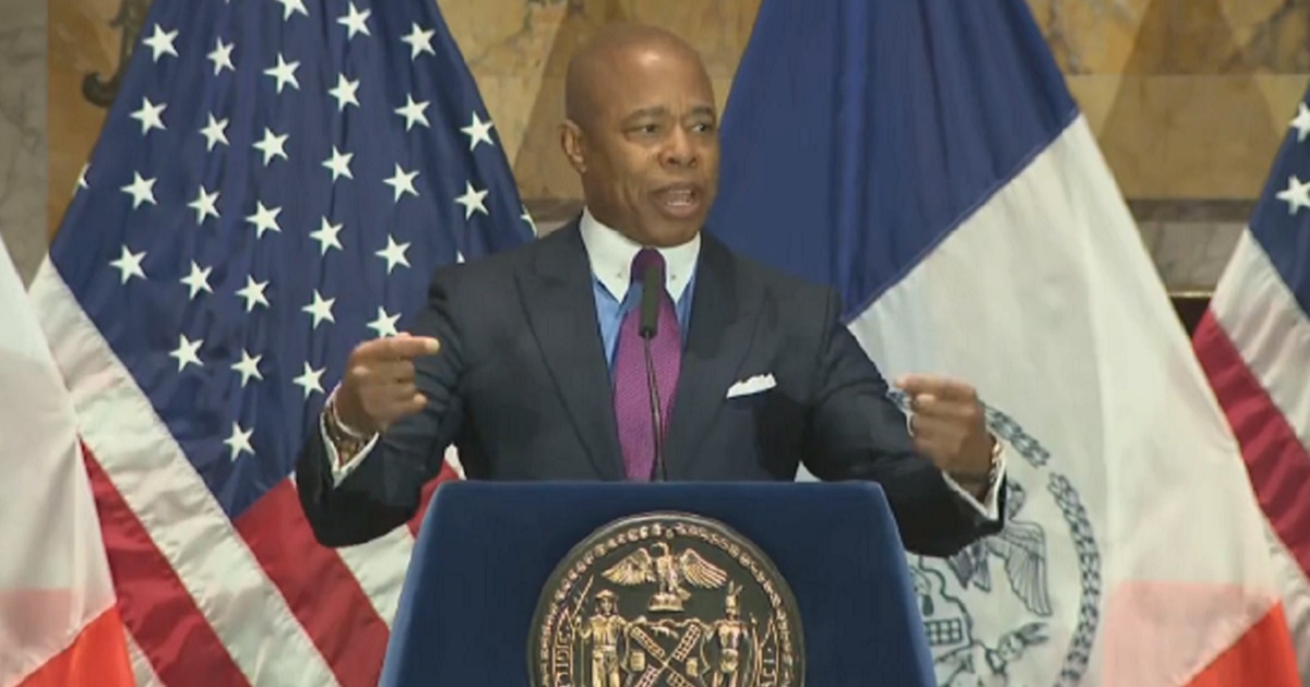 New York City Mayor Eric Adams addresses a Manhattan prayer breakfast on Tuesday.