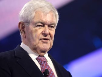 Former Speaker of the House Newt Gingrich speaking with attendees at the 2022 AmericaFest at the Phoenix Convention Center in Phoenix