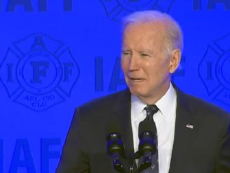 President Joe Biden speaks Monday at the International Association of Fire Fighters Legislative Conference in Washington.