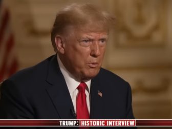 President Donald Trump is interviewed by Fox News host Tucker Carlson.