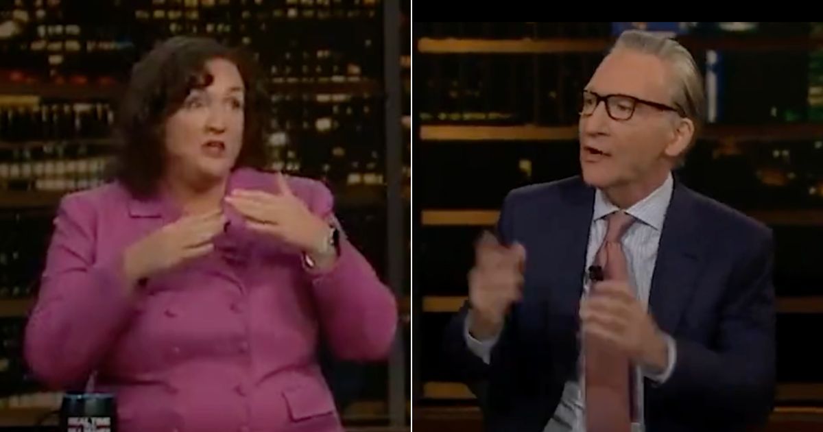 Bill Maher, right, took Rep. Katie Porter, left, to task during Friday's episode of "Real Time" after Porter referred to Maher and Piers Morgan as "old and grumpy."