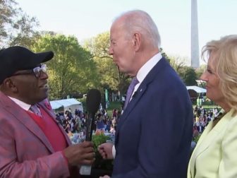 NBC's Al Roker talks to President Joe Biden before the White House Easter egg event while first lady Jill Biden looks on.