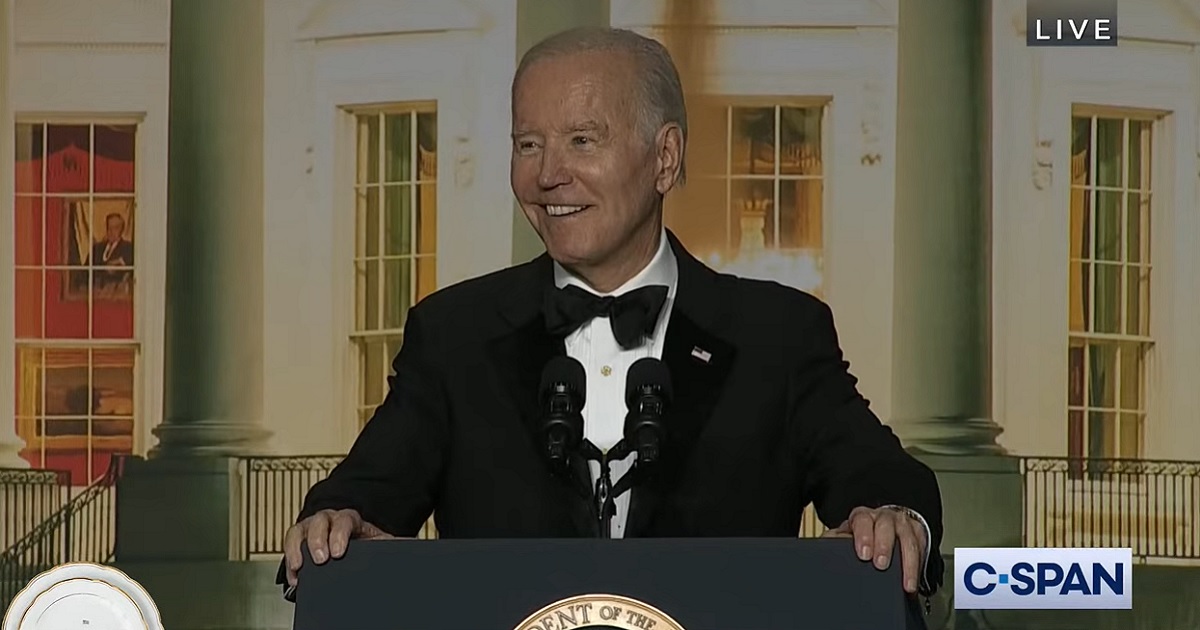 President Joe Biden addresses the White House Correspondents 'Association Dinner on Saturday.