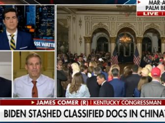 Fox News' Jesse Watters interviews Kentucky Republican Rep. James Comer and Ohio Republican Rep. Jim Jordan on Tuesday.