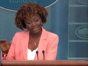 White House press secretary Karine Jean-Pierre responds to a question during Monday's news briefing.