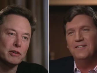 Twitter CEO Elon Musk, left, speaks with Fox News' Tucker Carlson on his mission for Twitter.
